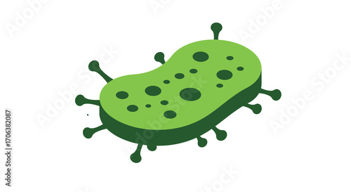 Isometric green bacterium with dotted surface on white background