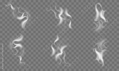 Isolated Transparent Smoke, Steam, and Mist Realistic Vector Design Set