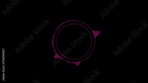 Abstract circular animation of colorful sound wave circle equalizer. Animation. Audio spectrum simulation for music, computer calculating, futuristic, ads, animation.