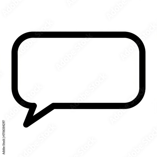 Black outline of a speech bubble on a white background for text or conversation