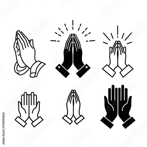 Collection of praying hands in various styles for religious or spiritual use