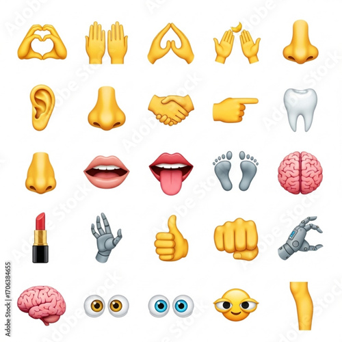 Collection of various emoji icons depicting human body parts and hand gestures