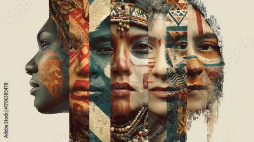 Diverse Cultures United: A Striking Collage of Indigenous Faces and Cultural Diversity