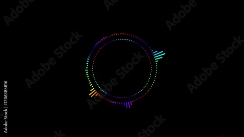 Abstract circular animation of colorful sound wave circle equalizer. Animation. Audio spectrum simulation for music, computer calculating, futuristic, ads, animation.