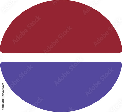 A simple circular logo divided horizontally into two distinct color halves red and blue