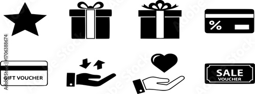Voucher gift icon vector. Star, gift box, discount card, donation, Sale voucher, illustration