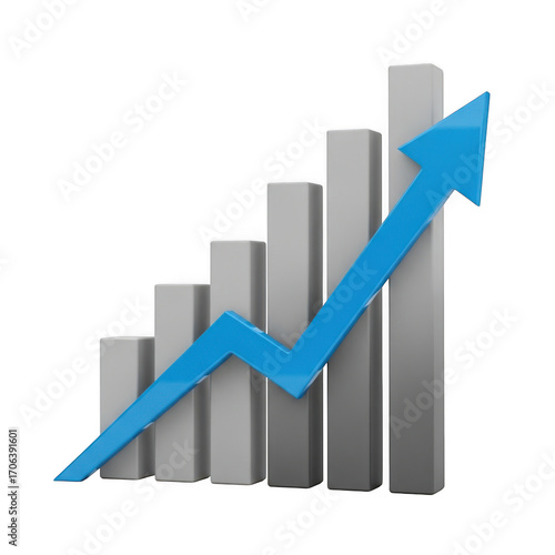 Uptrending blue arrow symbolizing financial growth over grey bar chart transparent background Free Download Uptrending blue arrow symbolizing financial growth over grey bar chart transparent background - GFXLoad