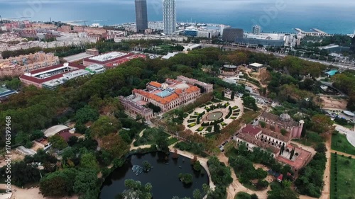Aerial View of The Parliament of Catalonia at the Beautiful Park Ciutadella