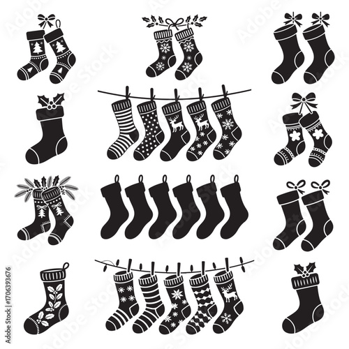 Hanging Christmas Socks Silhouette on Fireplace Mantel