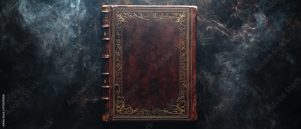 Fototapeta premium Antique leather book with smoke background mysterious vintage design