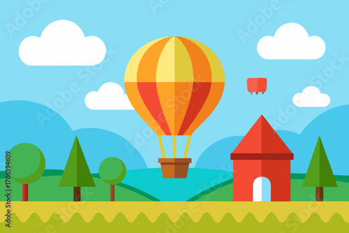 A cartoon hot air balloon festival background vector illustration
