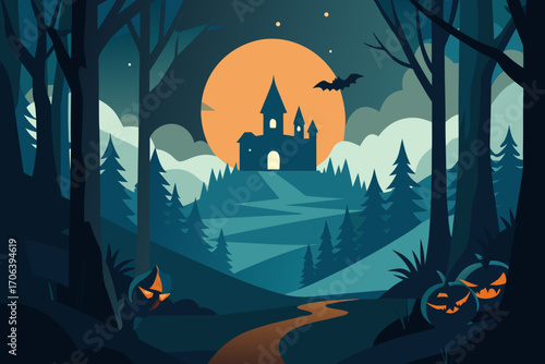 A simple cartoon background of a haunted forest for Halloween vector illustration