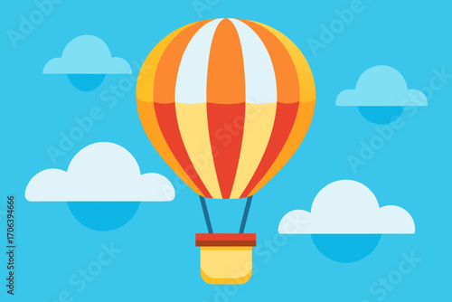 A cartoon hot air balloon sky background with clouds vector illustration