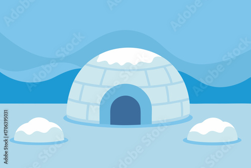 A cartoon illustration of an icy tundra with an igloo vector illustration