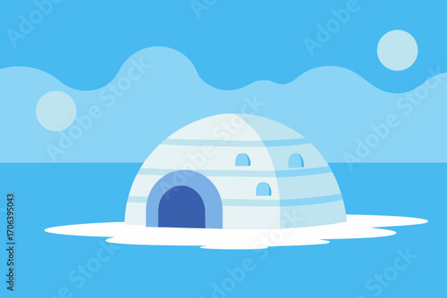 A simple cartoon of an icy tundra with an igloo vector illustration