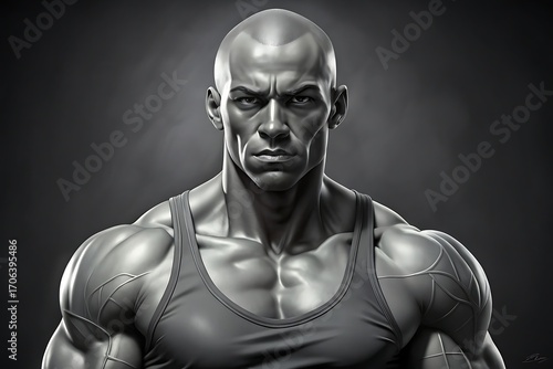 Young male athlete bodybuilder posing and doing sports exercises in the gym