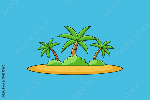 A simple cartoon background of an island with coconut trees and sand vector illustration