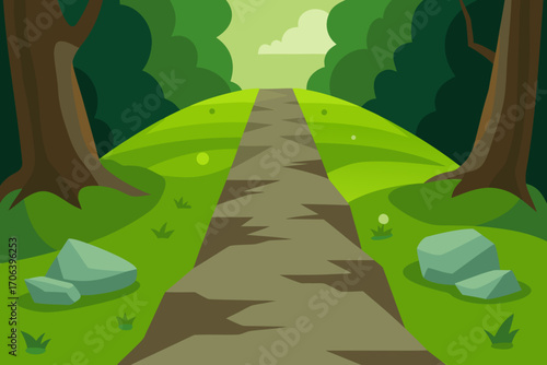 A cartoon illustration of a mossy stone forest path vector illustration