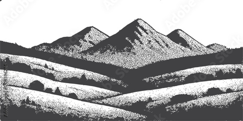 Winter vector landscape of snowy mountain peaks with cold sky and white clouds