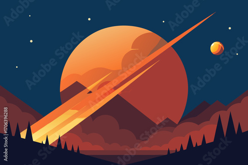 A cartoon illustration of a meteor shower vector illustration