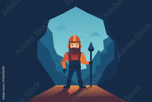 A cartoon illustration of a miner's cave vector illustration