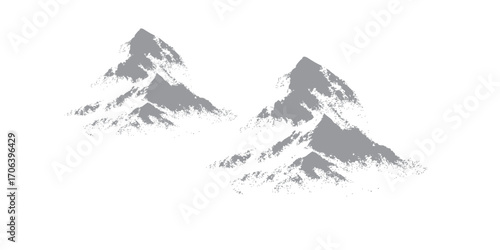 Vector illustration of a snowy mountain range landscape with a high alpine peak against the sky