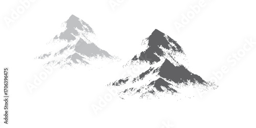 Vector illustration of a snowy mountain landscape with a range of high peaks and glacier under a cold winter sky