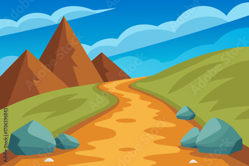 A simple cartoon of a mountain trail with rocks vector illustration