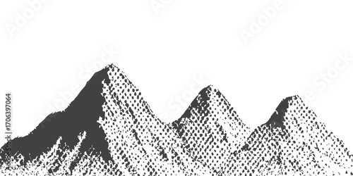 Vector art illustration of a vintage mountain landscape symbol design with black and white texture