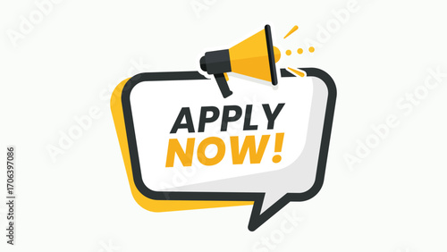 Apply Now Job Vacancy Recruitment Career Opportunity Employment Announcement HR Hiring Poster Yellow Megaphone Office Staff Career Banner Marketing Use