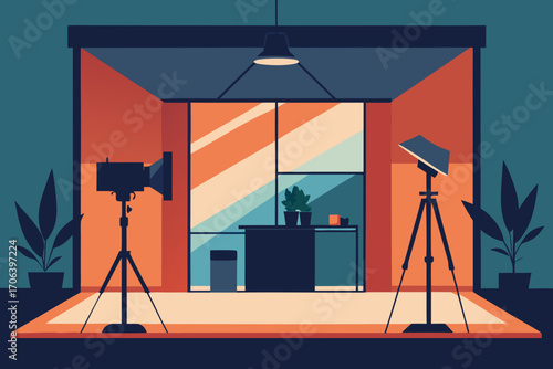 A professional cartoon photographer's studio vector illustration