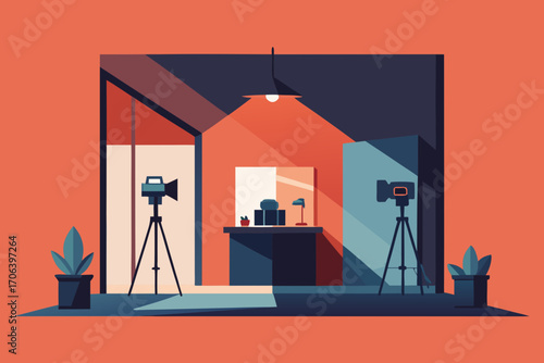 A cartoon illustration of a photographer's studio vector illustration
