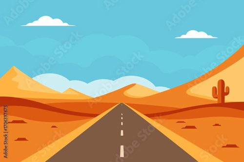 A cartoon open road highway background with a desert view vector illustration