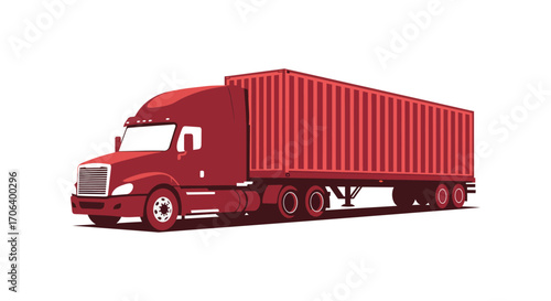 a large red truck with container trailer parked