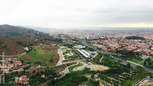 Amazing view to Barcelona City, Hill, Skyline from the Sky