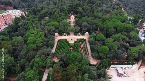 Beautiful Garden Maze. Park Labyrinth Horta. Enclosed by Lush Trees. Barcelona