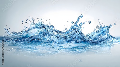 Fototapeta Naklejka Na Ścianę i Meble -  Splashing water creates dynamic wave patterns against a clean bright background