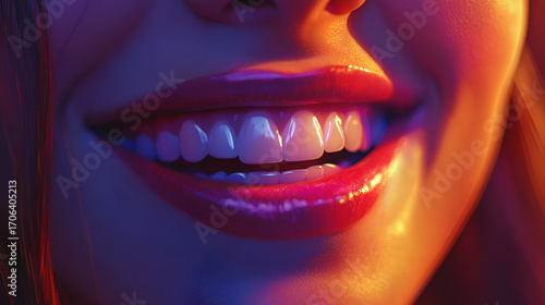 A beautiful feminine smile, a beautiful smile with lipstick. A woman's smile.