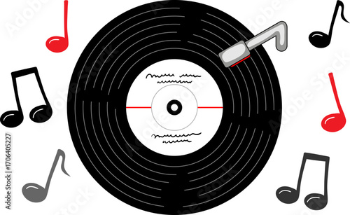 musical vintage elements vector set retro vinyl record player and notes music lovers creative design posters and greeting cards