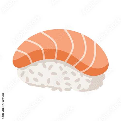 Sushi nigiri closeup with salmon on white background  