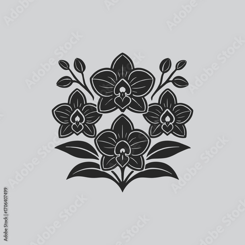 Orchid Flower Branch Black Silhouette