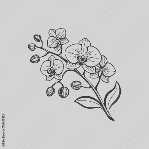 Tropical Orchid Flower Tattoo Template