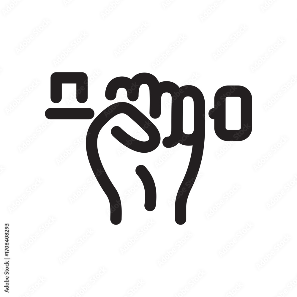 Obraz premium A raised fist clutching a key, symbolizing access or security. Symbol of protection of real estate, wealth. Emphasizes the importance of unity in social change