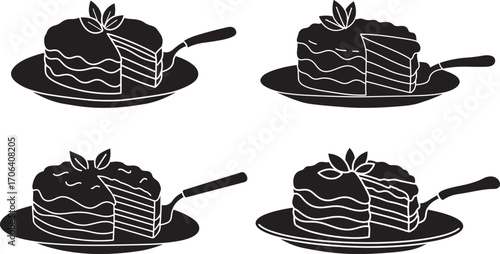 Four delicious slices of cake silhouette