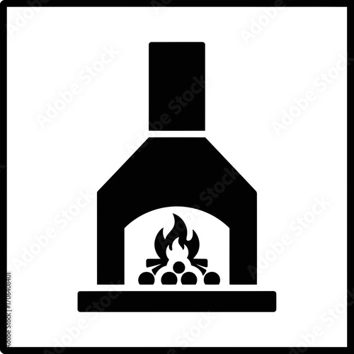 Vector art of modern fireplace with burning logs and flames, creating a cozy ambiance a stylish and functional design