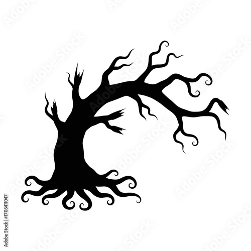 Vector art of silhouette of a spooky bare tree, perfect for halloween designs, adding an eerie touch to any creative project