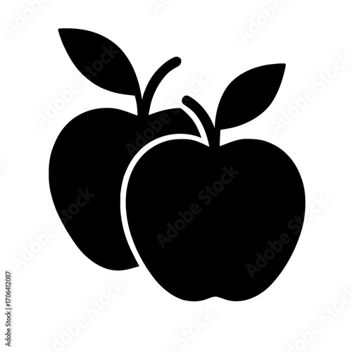 Vector art of two apples, a simple and clean design featuring a pair of fresh, ripe apples with leaves and stems