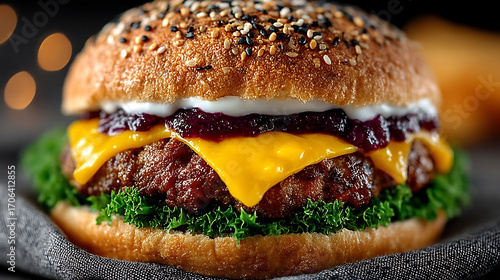 Juicy burger mockup isolated white background fast food marketing concept realistic gourmet presentation product photography for commercial use