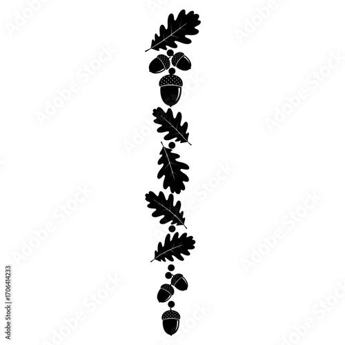 Vector art of a vertical cascade of oak leaves and acorns creates a natural border, , perfect for adding an autumnal touch