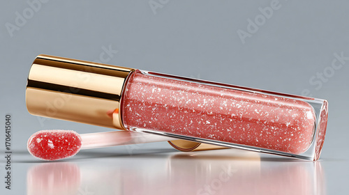 Lip oil cosmetic product mockup positioned professional showcase clean presentation on white background highlighting texture and shine